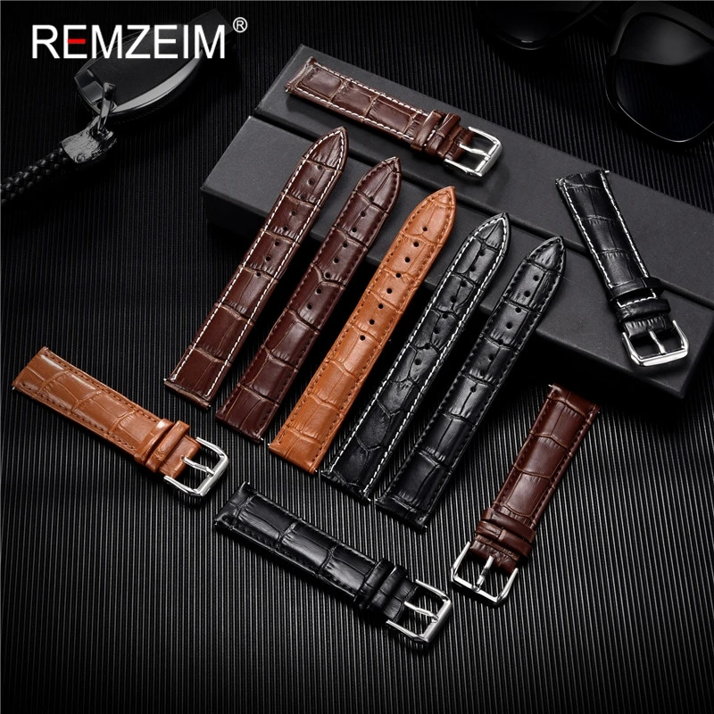 Calfskin Leather Watch Strap 18mm 20mm 22mm 24mm Watchband For Women Men Watch Accessories Solid Buckle Black Brown - Image 3