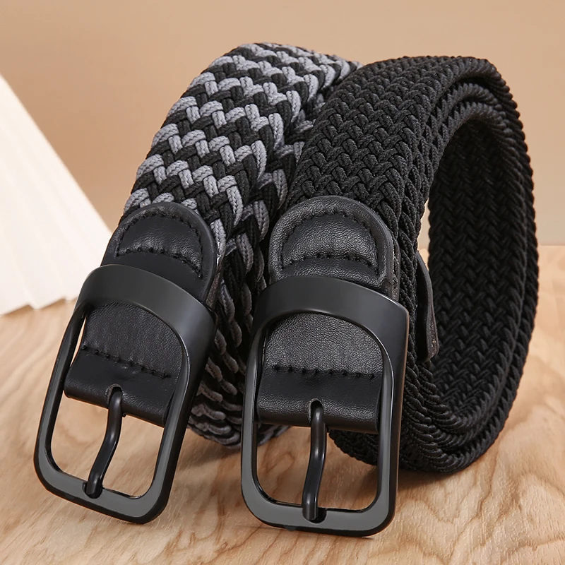 Non-hole Punch-free MEN'S AND WOMEN'S Woven Belt Elastic Stretch Canvas Belt Female Korean Style Versatile Student Pants Belt - Image 3