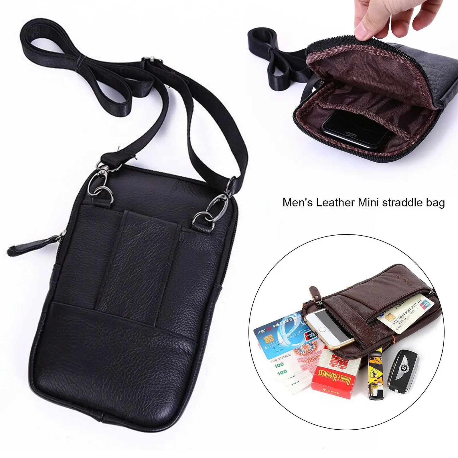 Men's Leather Small Bag Fashion Phone Pouch Belt Bag Shoulder Crossbody Waist Pack Vintage Multi-Function Mens Mini Bag 2022 New - Image 6