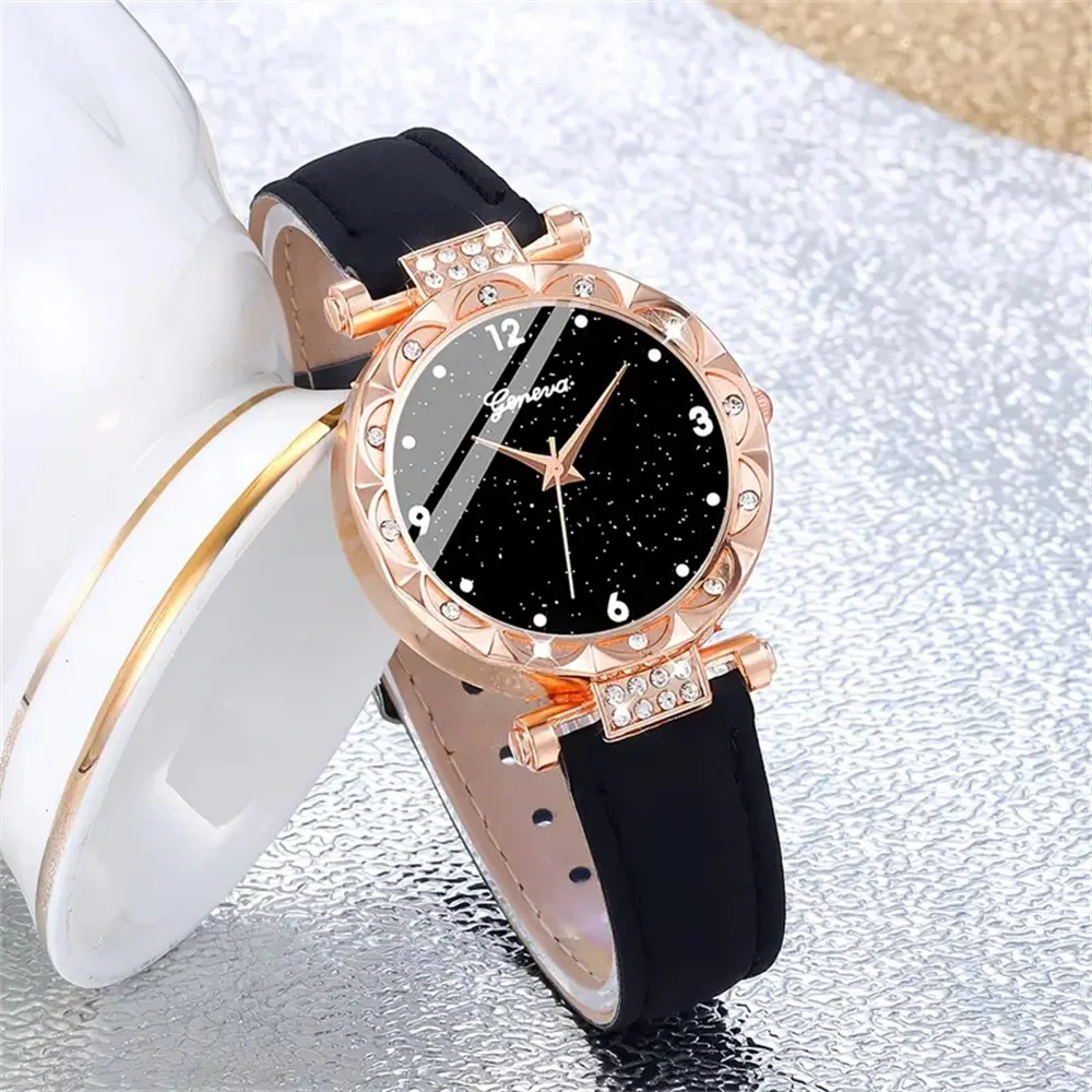 Womens Watches 5Pcs Set Luxury Rhinestone Women Fashion Elegant Wristwatch Quartz Watch For Girl WristWatch Bracelet Gift - Image 3