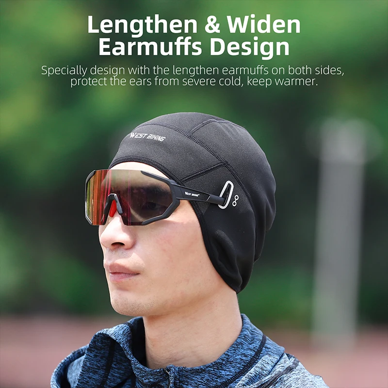 WEST BIKING Winter Fleece Cycling Cap Windproof Thermal Skull Cap Helmet Liner Running Skiing Motocycle Riding Men MTB Bike Hat - Image 3