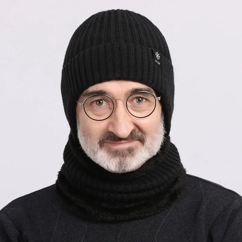 Winter warm woolen hat for middle-aged and elderly people, men's one-piece snowflake ear protection, thickened knitted hat for a - Image 3