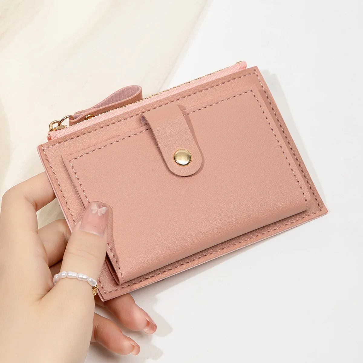 Minimalist and fashionable women's short card bag, ultra-thin mini PU leather zero wallet, women's credit card holder wallet - Image 4