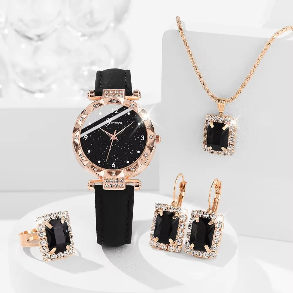 Womens Watches 5Pcs Set Luxury Rhinestone Women Fashion Elegant Wristwatch Quartz Watch For Girl WristWatch Bracelet Gift - Image 2