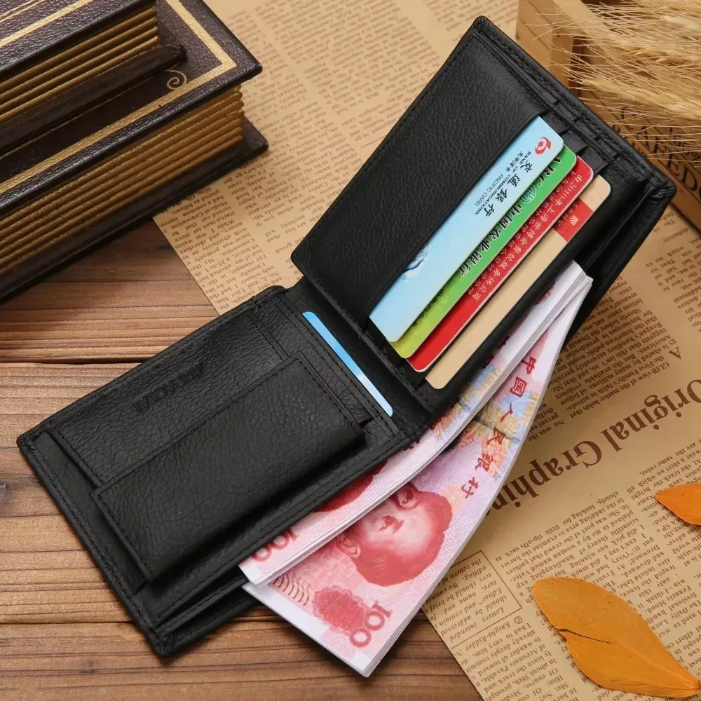 Genuine Leather Mens Wallet Premium Product Real Cowhide Wallets For Man Short Black Wallet Portefeuille Homme Short Purses - Image 4