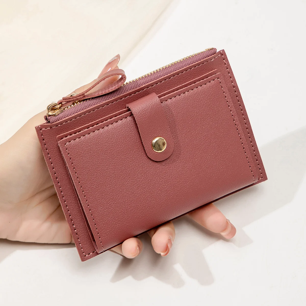 Minimalist and fashionable women's short card bag, ultra-thin mini PU leather zero wallet, women's credit card holder wallet - Image 3