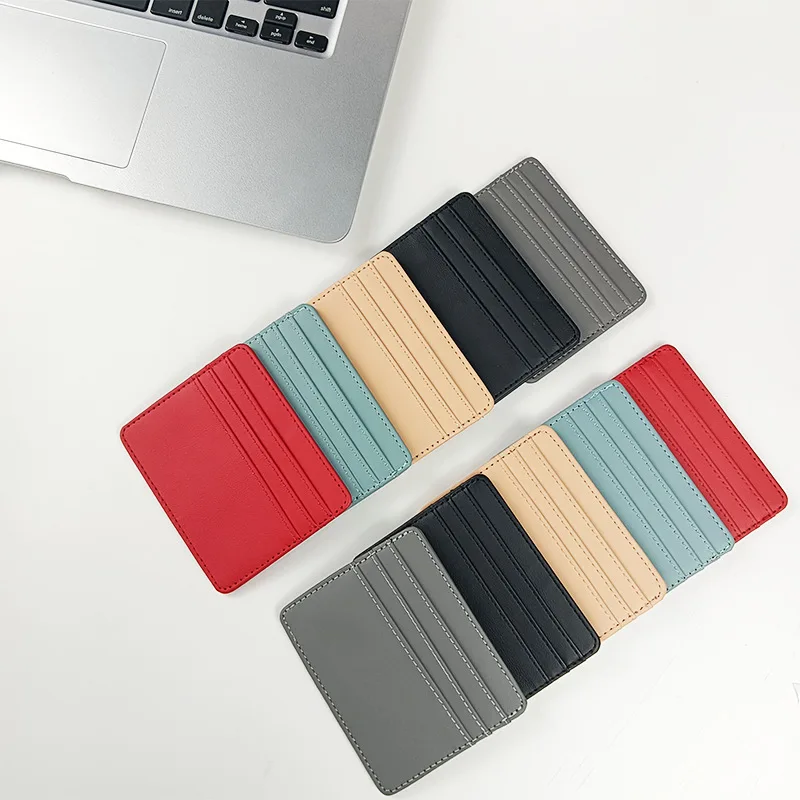 Colorful PU Leather Card Wallet - Compact Business Card Holder for Men & Women